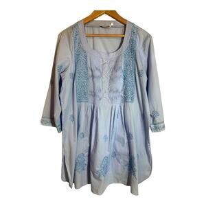 Ayurvastram Women's Light Weight Boho Pleated/ Embroidered Baby Doll Tunic Top L